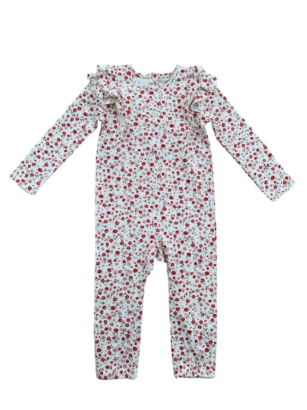 Pehr Size 3T Winterberry Cream Floral Organic One Piece Ruffle Playsuit Romper